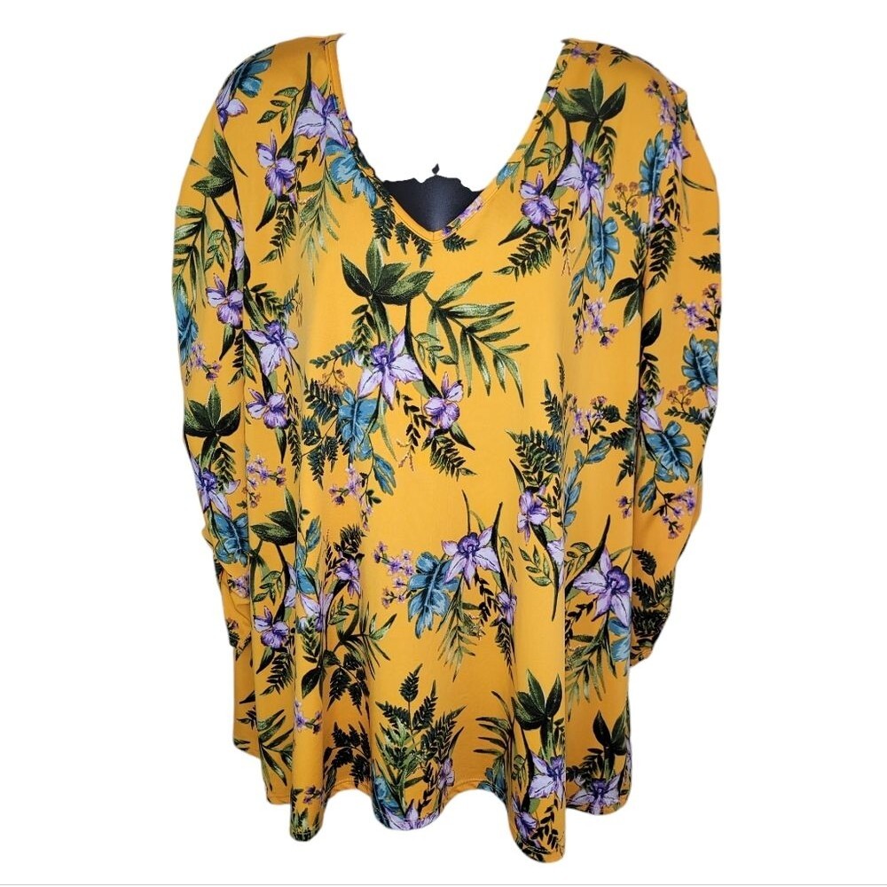 Ny Collection Tropical Floral Print Stretch Jersey Blouse Top Size 2x